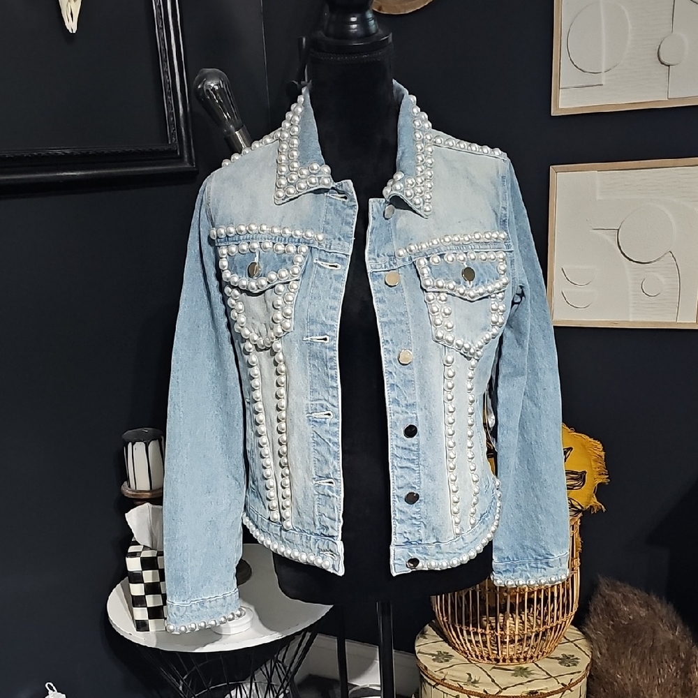 Pearl Embellished Denim Jacket